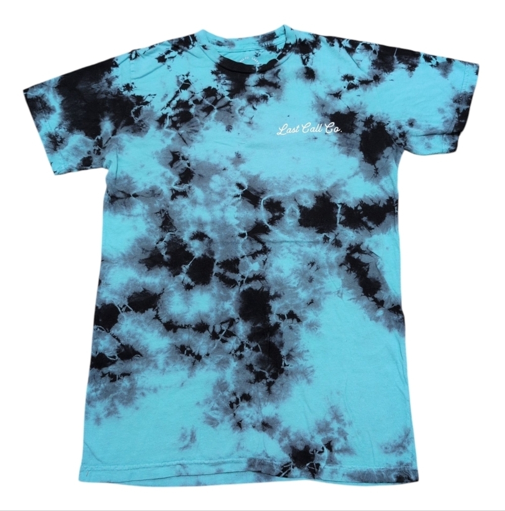 Last Call Co. Tie Dye Short Sleeve T-Shirt Black Teal Small Skeleton‎ Friends